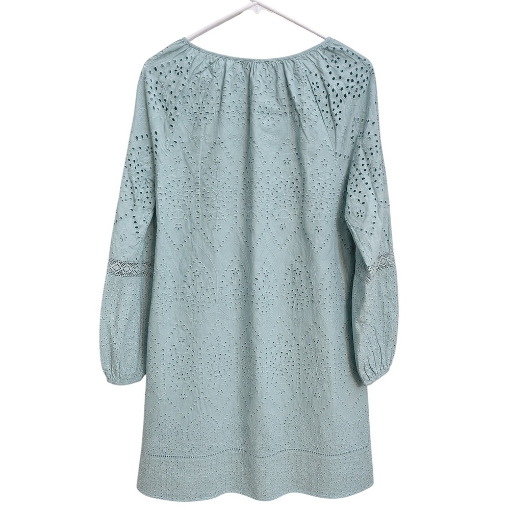 Sundance Eyelet Embroidered Cotton Dress Medium Dusty Blue Boho Tassel Peasant - Picture 3 of 4